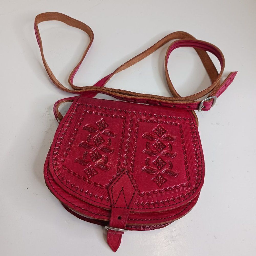 Vintage Women's Boho Hand-Tooled Crossbody Bag